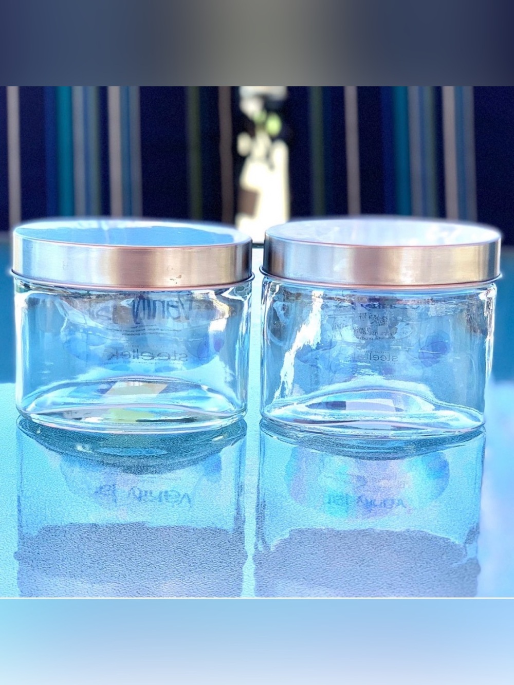 Steeltek Glass Oval Vanity Jars with Stainless Steel Lids ~ Set of 2 - Picture 3 of 4